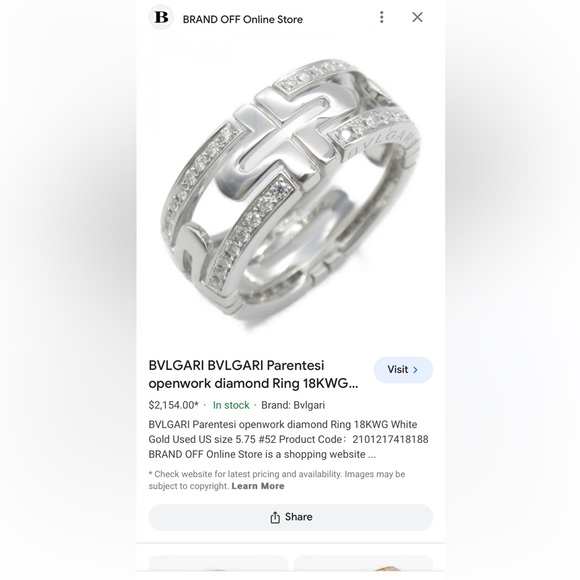 18k Gold Bvlgari Diamond Ring FIRM - Picture 7 of 12